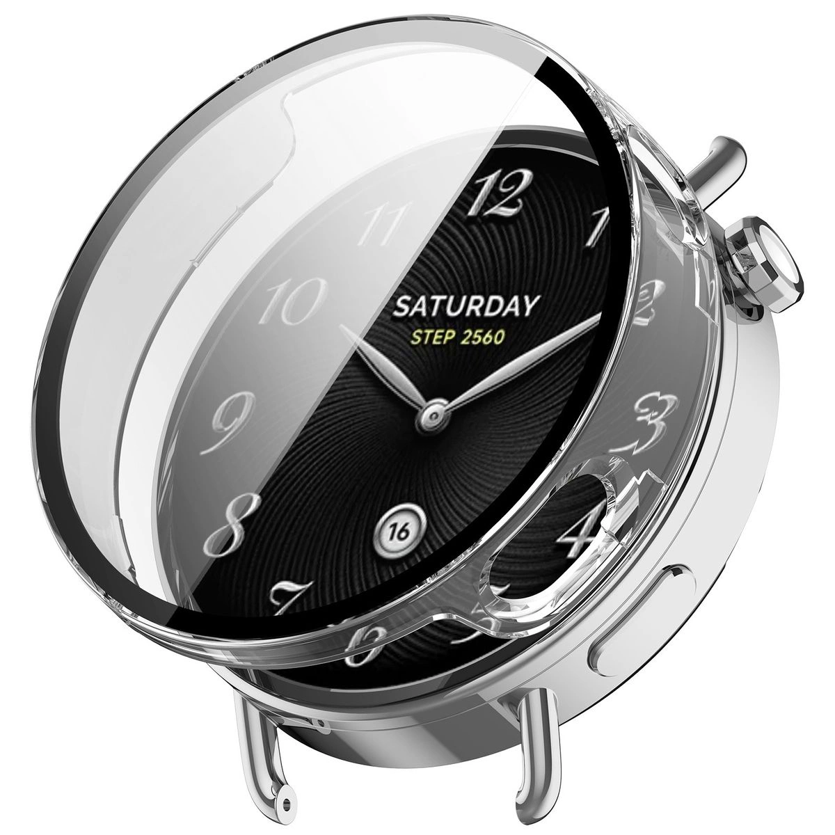 Wizualizacja nakładania etui Bizon Case Watch Adamo do Xiaomi Watch S4 41 mm